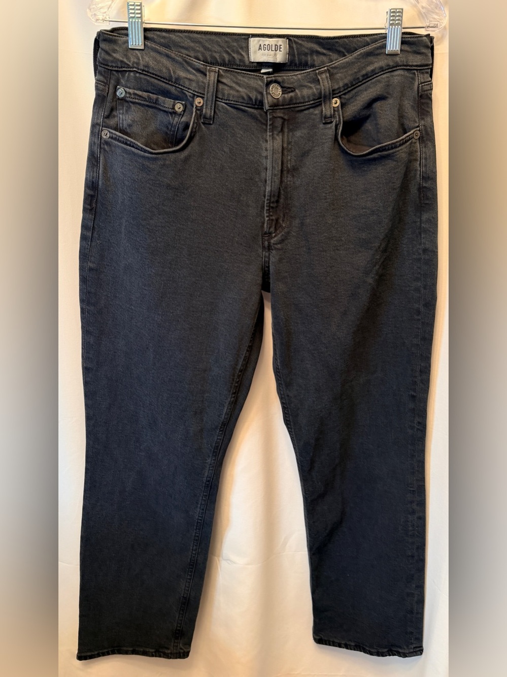 Agolde Women’s 28 Kye Jeans Black Mid Rise Straight Leg 32 Waist 28” Inseam